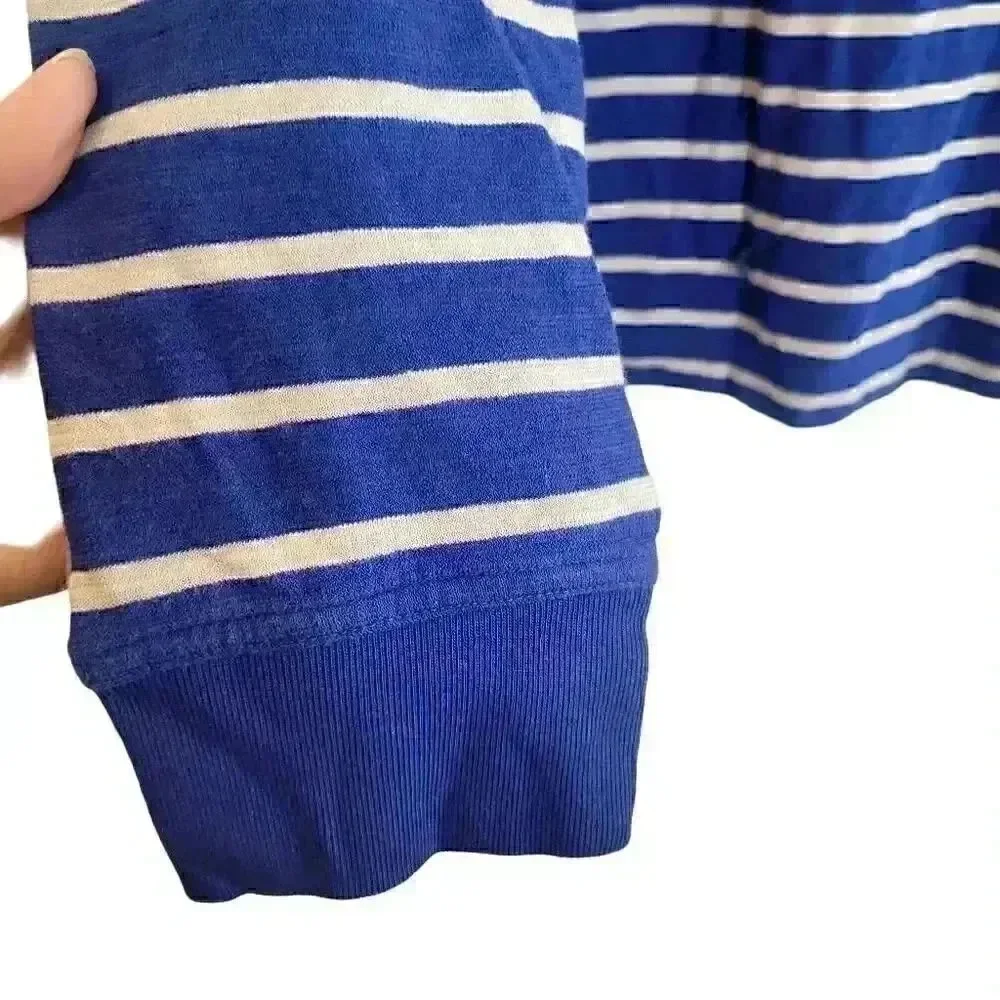 Banana Republic Men's Blue & Gray Cotton Striped Crewneck Long Sleeve T-Shirt